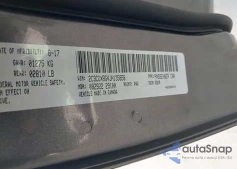 2018 Dodge Charger Sxt Rwd из США, поврежденный, VIN 2C3CDXBG4JH135858